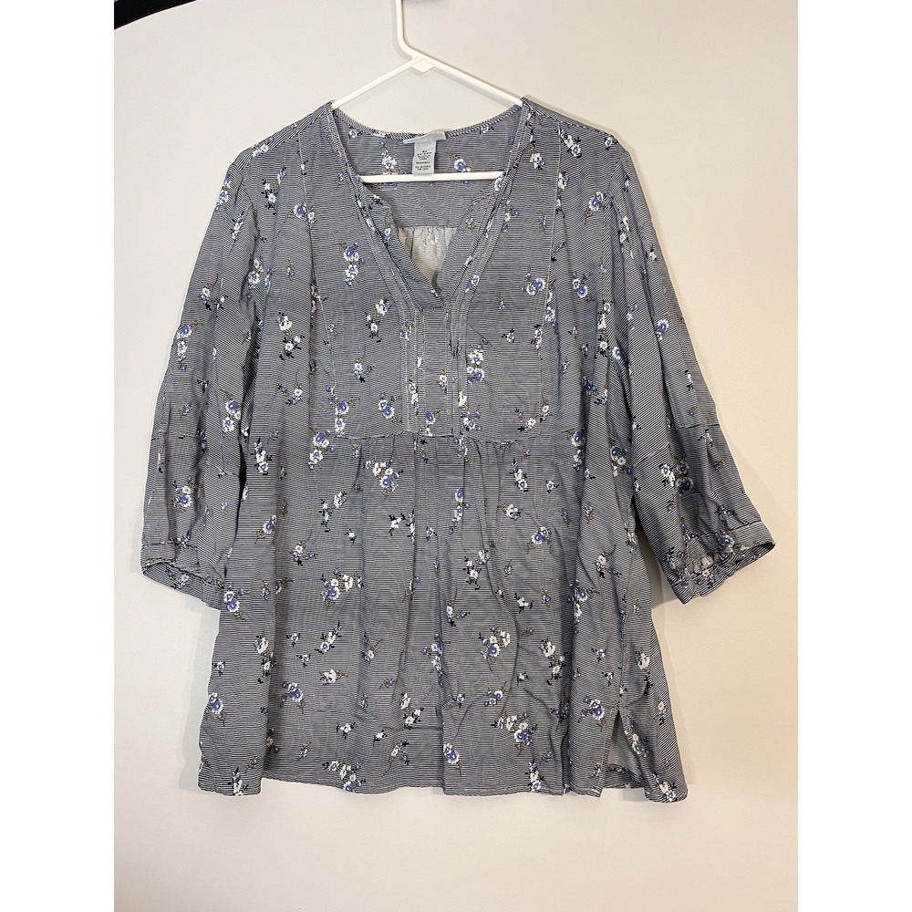 Catherines Woman 3/4 sleeves Plus sz 2X Blue Floral